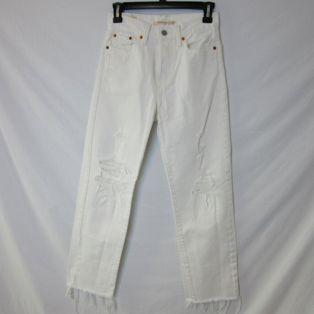 Levi's Jeans Wedgie Straight White Distressed Raw Hem Denim Womens 25
